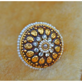 Ethnic Polki Finger Ring with Red Enamel and Pearls